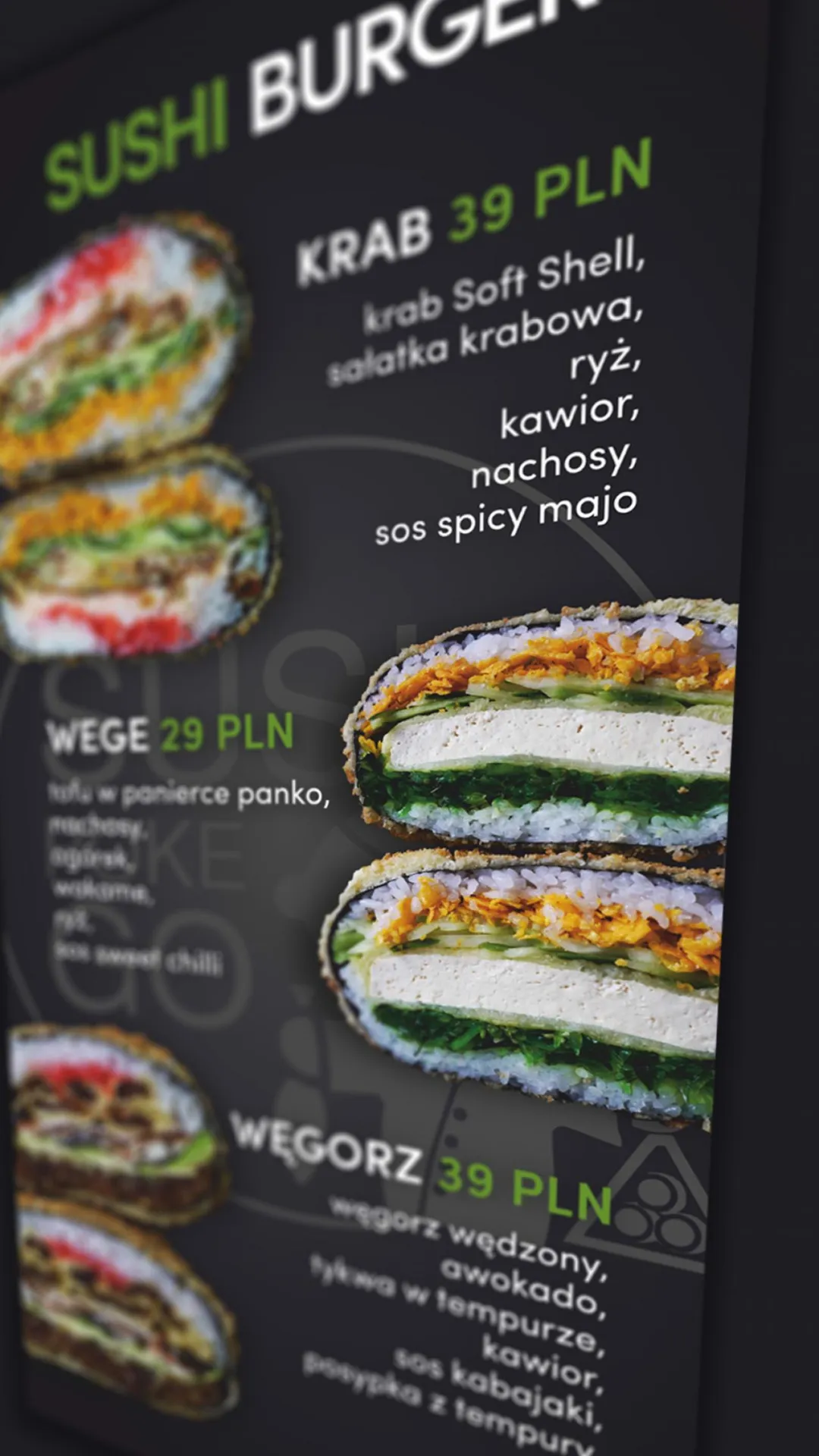 Tablica menu dla Sushi Poke Go