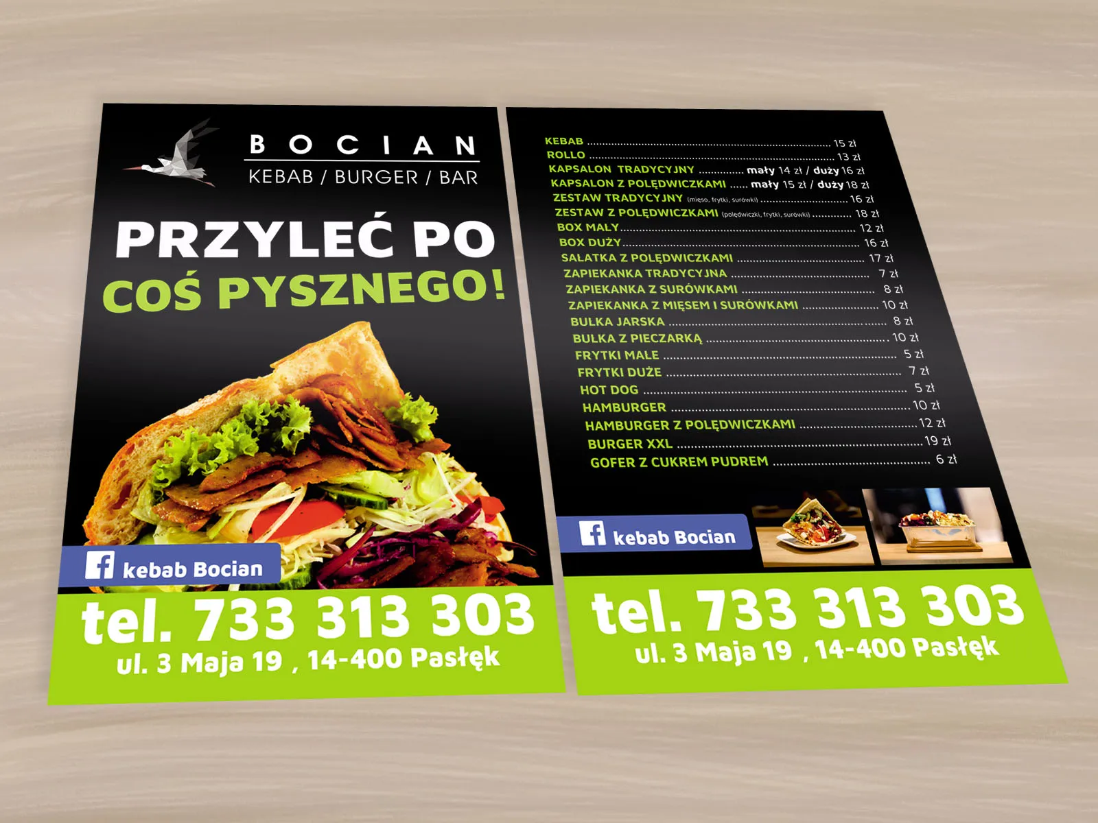 Wykonanie ulotek dla baru Bocian z Pasłęka