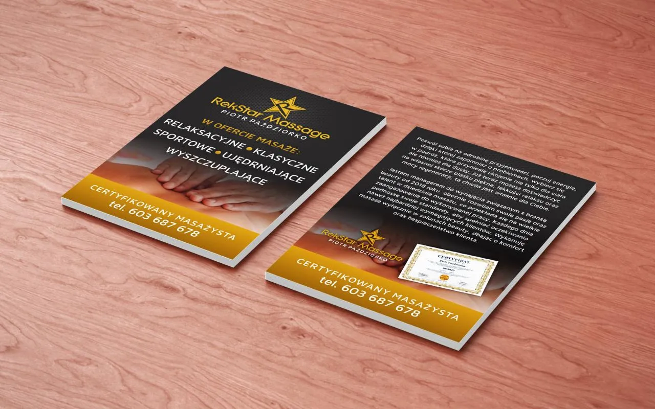 Projekt graficzny ulotki dla RekStar Massage - Piotr Paździorko