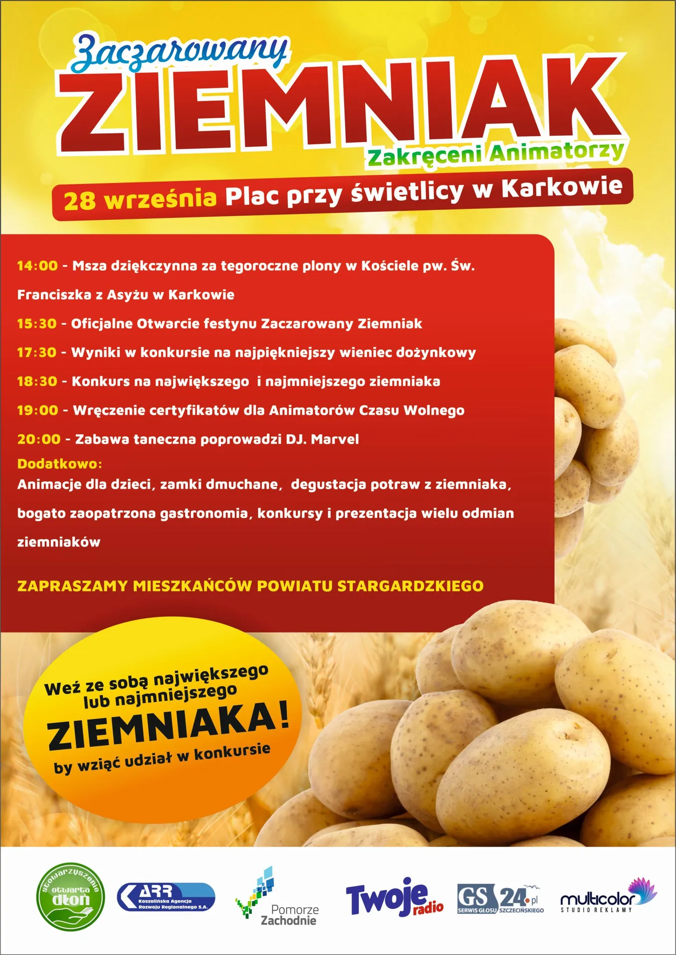 Patronat graficzny Multicolor Studio Reklamy zaprasza na wydarzenie "Zaczarowany ziemniak - zakręcenie Animatorzy"